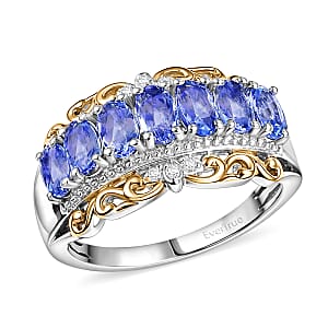 EverTrue Tanzanite and White Zircon 1.65 ctw Royal Band Ring in 18K YG Plated and Platinum Bond (Size 10.0)
