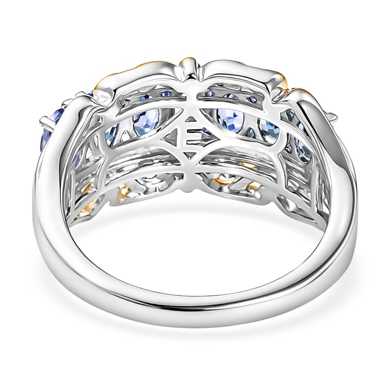 EverTrue Tanzanite and White Zircon 1.65 ctw Royal Band Ring in 18K YG Plated and Platinum Bond (Size 10.0)
