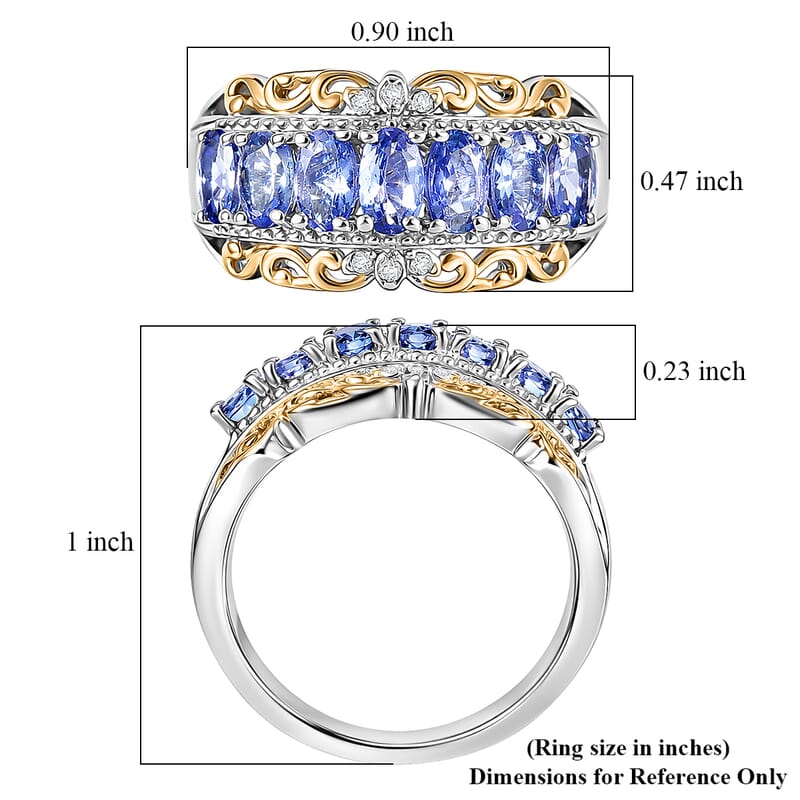 EverTrue Tanzanite and White Zircon 1.65 ctw Royal Band Ring in 18K YG Plated and Platinum Bond (Size 10.0)