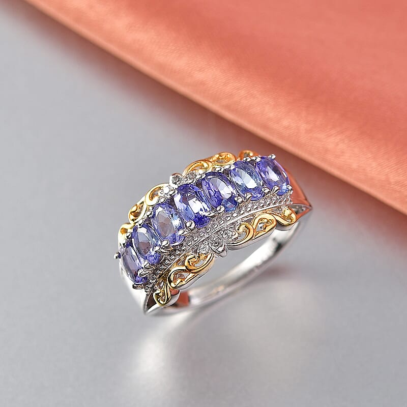 EverTrue Tanzanite and White Zircon 1.65 ctw Royal Band Ring in 18K YG Plated and Platinum Bond (Size 5.0)