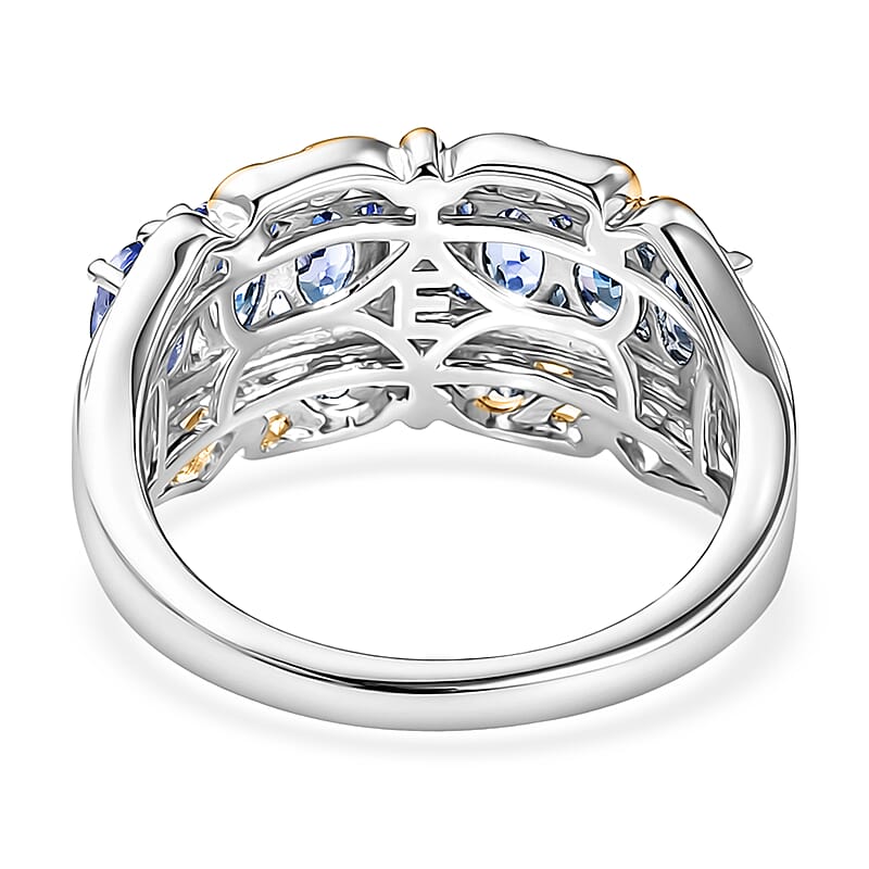 EverTrue Tanzanite and White Zircon 1.65 ctw Royal Band Ring in 18K YG Plated and Platinum Bond (Size 5.0)
