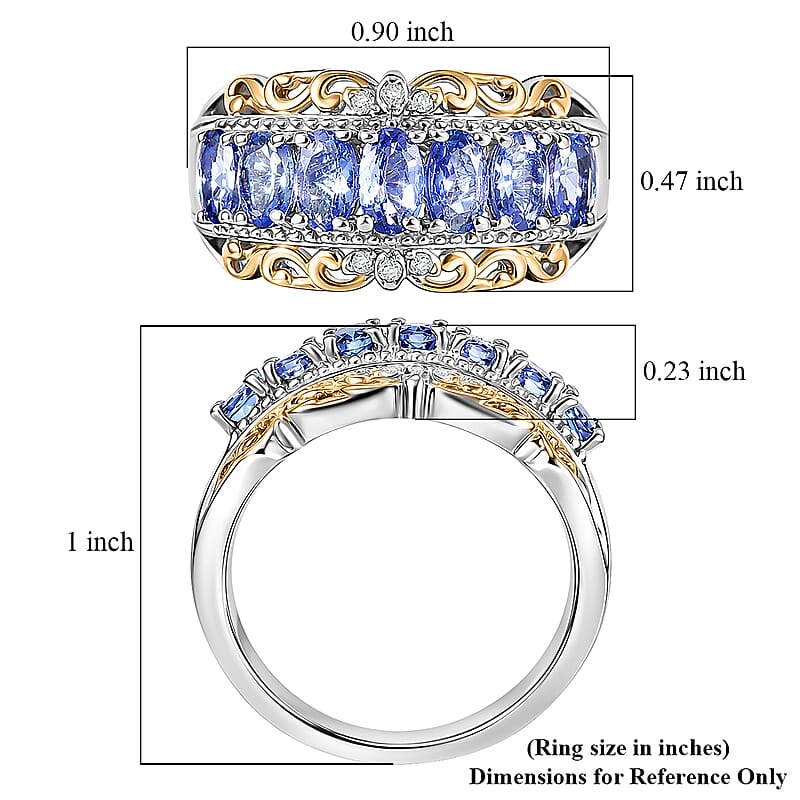 EverTrue Tanzanite and White Zircon 1.65 ctw Royal Band Ring in 18K YG Plated and Platinum Bond (Size 5.0)