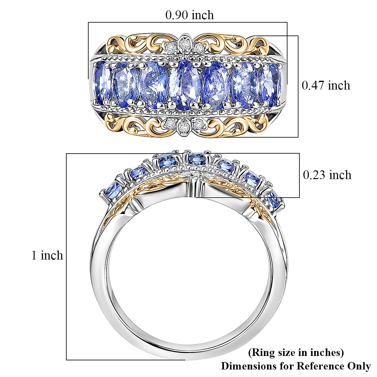 EverTrue Tanzanite and White Zircon 1.65 ctw Royal Band Ring in 18K YG Plated and Platinum Bond (Size 7.0) image number 5