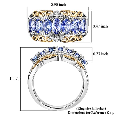 EverTrue Tanzanite and White Zircon 1.65 ctw Royal Band Ring in 18K YG Plated and Platinum Bond (Size 7.0)