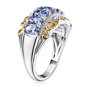EverTrue Tanzanite and White Zircon 1.65 ctw Royal Band Ring in 18K YG Plated and Platinum Bond (Size 8.0)