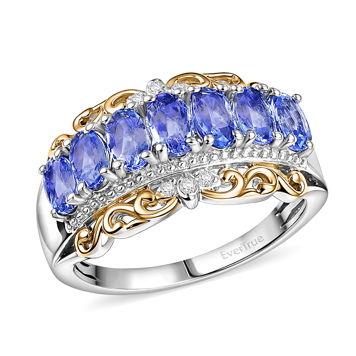 EverTrue Tanzanite and White Zircon 1.65 ctw Heirloom Band Ring in 18K YG Plated and Platinum Bond (Size 9.0)