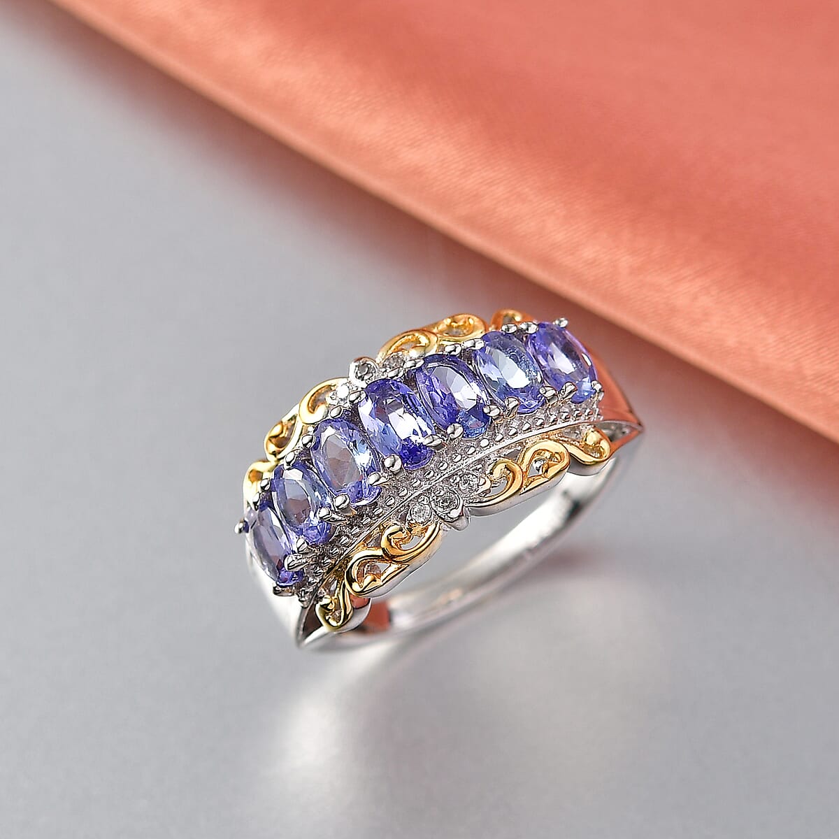 EverTrue Tanzanite and White Zircon 1.65 ctw Heirloom Band Ring in 18K YG Plated and Platinum Bond (Size 9.0) image number 1