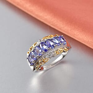 EverTrue Tanzanite and White Zircon 1.65 ctw Heirloom Band Ring in 18K YG Plated and Platinum Bond (Size 9.0)
