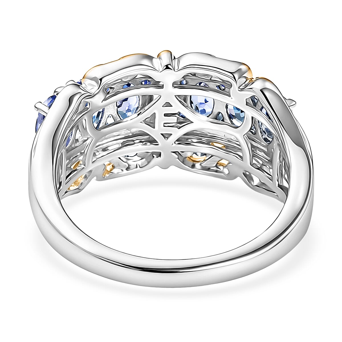 EverTrue Tanzanite and White Zircon 1.65 ctw Heirloom Band Ring in 18K YG Plated and Platinum Bond (Size 9.0)