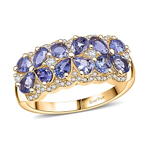 EverTrue Tanzanite and White Zircon 2.15 ctw Ring in 18K YG Plated (Size 8.0)