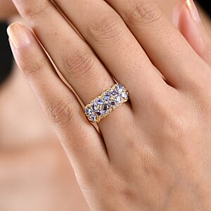 EverTrue Tanzanite and White Zircon 2.15 ctw Ring in 18K YG Plated (Size 8.0)