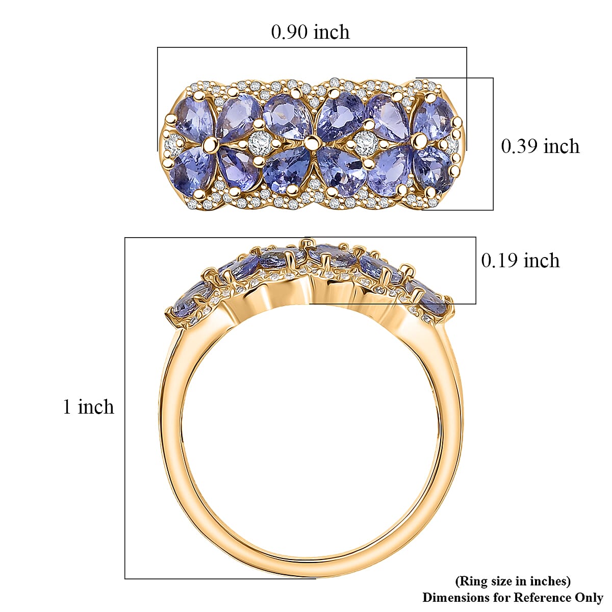 EverTrue Tanzanite and White Zircon 2.15 ctw Ring in 18K YG Plated (Size 8.0) image number 5