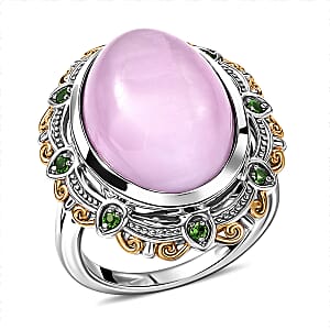 EverTrue Kunzite, Chrome Diopside Ring in 18K YG Plated and Platinum Bond (Size 10.0) 15.35 ctw