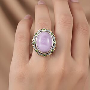 EverTrue Kunzite, Chrome Diopside Ring in 18K YG Plated and Platinum Bond (Size 10.0) 15.35 ctw