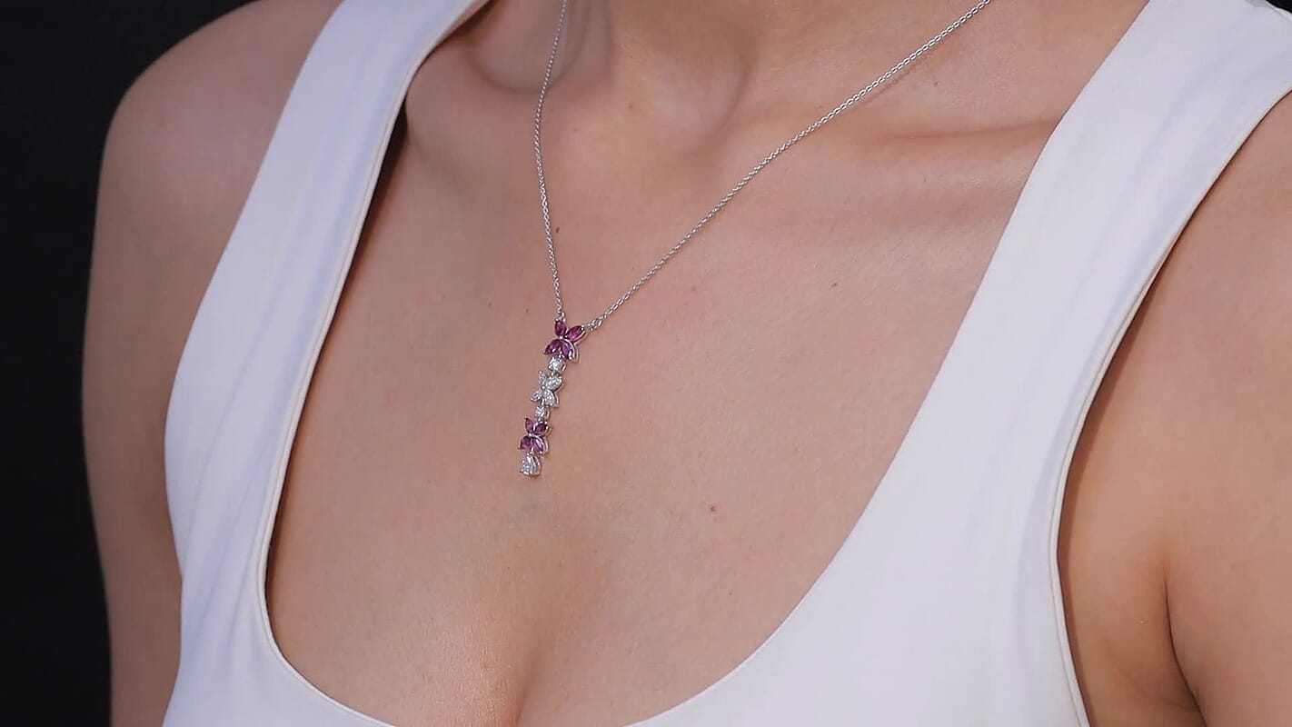 D'Joy Premium Radiant Ember Garnet and Moissanite 1.60 ctw Necklace in Rhodium Over Sterling Silver 20 Inches