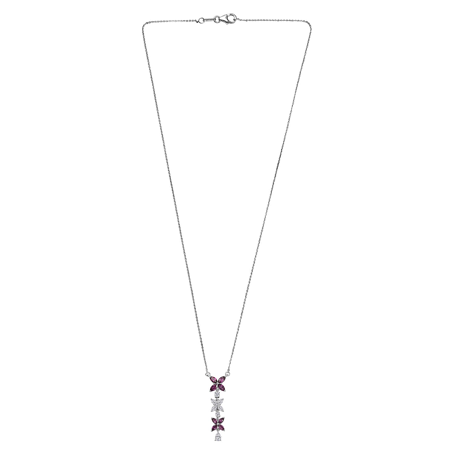 D'Joy Premium Radiant Ember Garnet and Moissanite 1.60 ctw Necklace in Rhodium Over Sterling Silver 20 Inches