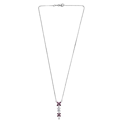 D'Joy Premium Radiant Ember Garnet and Moissanite 1.60 ctw Necklace in Rhodium Over Sterling Silver 20 Inches