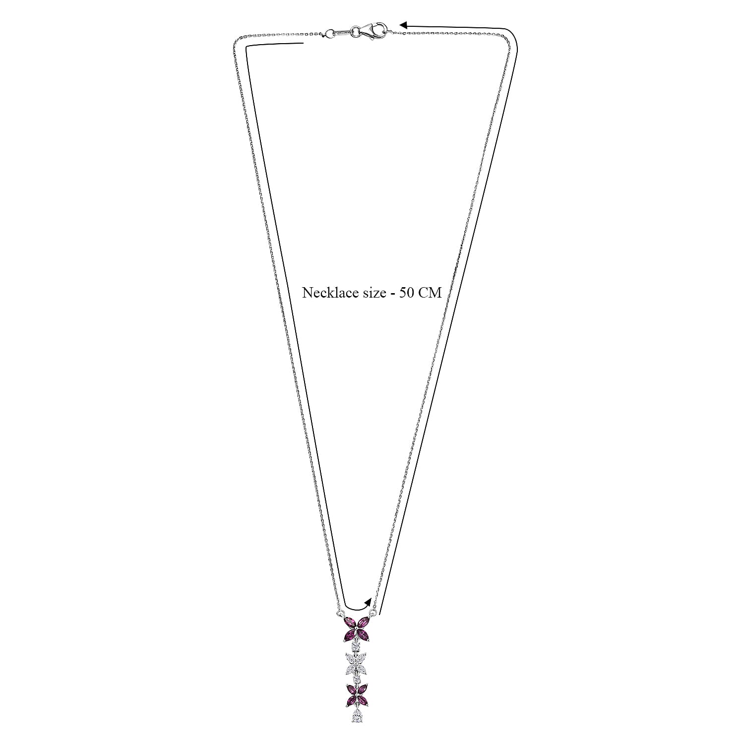 D'Joy Premium Radiant Ember Garnet and Moissanite 1.60 ctw Necklace in Rhodium Over Sterling Silver 20 Inches