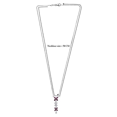D'Joy Premium Radiant Ember Garnet and Moissanite 1.60 ctw Necklace in Rhodium Over Sterling Silver 20 Inches