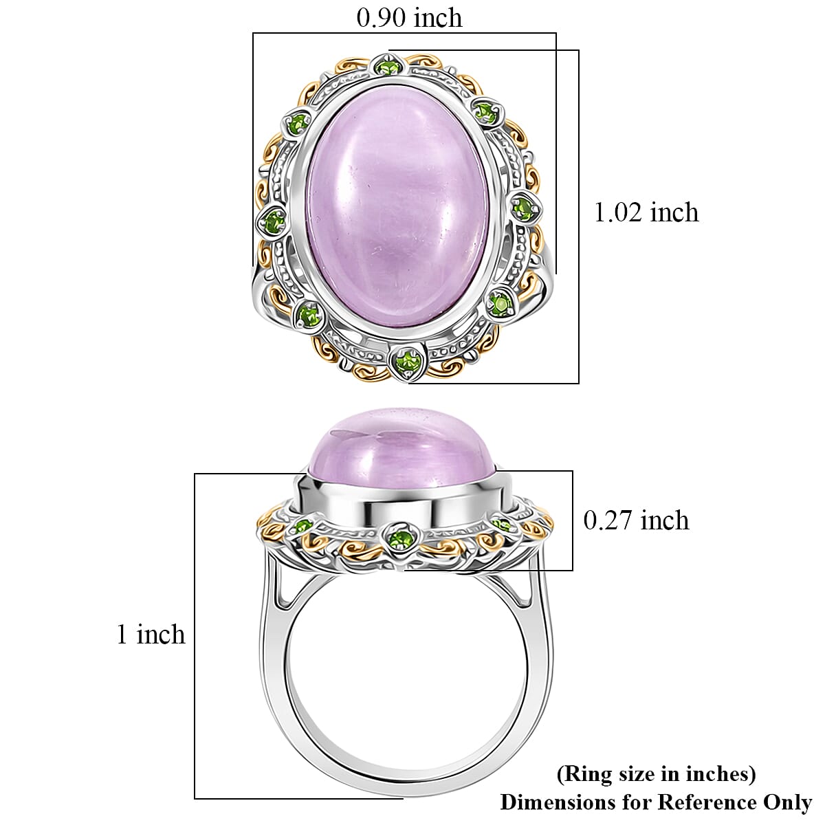 EverTrue Kunzite and Chrome Diopside 15.35 ctw Enchanted Garden Ring in 18K YG Plated and Platinum Bond (Size 9.0)