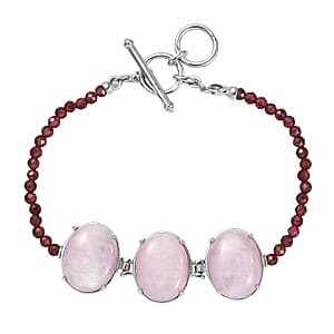 EverTrue Kunzite and Orissa Rhodolite Garnet 42.35 ctw Beaded Bracelet in Stainless Steel (7.25 In)