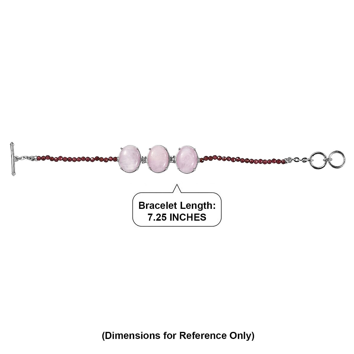 EverTrue Kunzite and Orissa Rhodolite Garnet 42.35 ctw Beaded Bracelet in Stainless Steel (7.25 In) image number 4