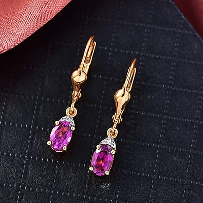 D'Joy Premium Radiant Ember Garnet and White Zircon 1.20 ctw Lever Back Earrings in 18K Yellow Gold Over Sterling Silver