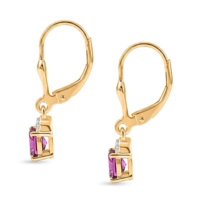 D'Joy Premium Radiant Ember Garnet and White Zircon 1.20 ctw Lever Back Earrings in 18K Yellow Gold Over Sterling Silver