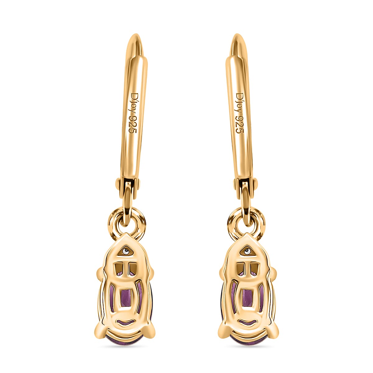 D'Joy Premium Radiant Ember Garnet and White Zircon 1.20 ctw Lever Back Earrings in 18K Yellow Gold Over Sterling Silver