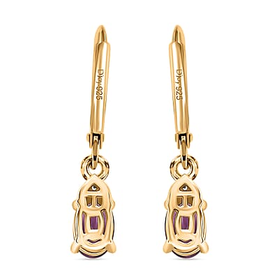 D'Joy Premium Radiant Ember Garnet and White Zircon 1.20 ctw Lever Back Earrings in 18K Yellow Gold Over Sterling Silver