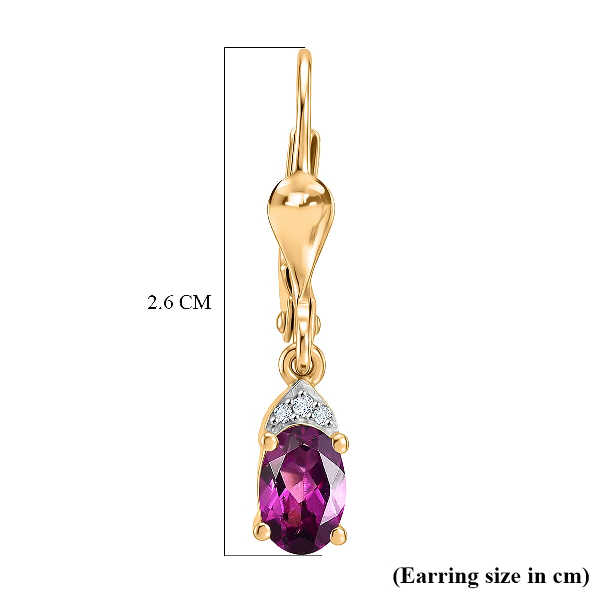 D'Joy Premium Radiant Ember Garnet and White Zircon 1.20 ctw Lever Back Earrings in 18K Yellow Gold Over Sterling Silver