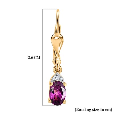 D'Joy Premium Radiant Ember Garnet and White Zircon 1.20 ctw Lever Back Earrings in 18K Yellow Gold Over Sterling Silver