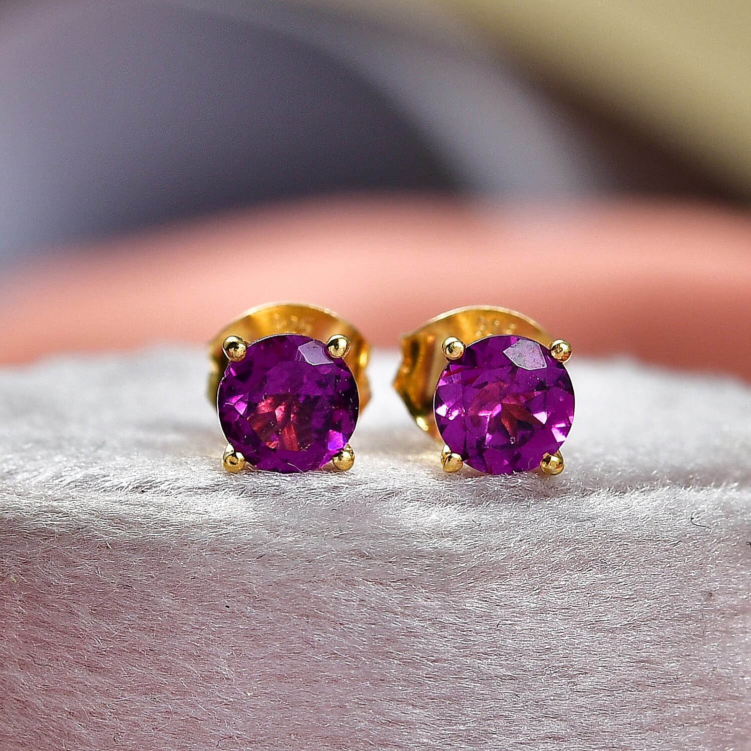D'Joy Premium Radiant Ember Garnet 1.30 ctw Stud Earrings in 18K Yellow Gold Over Sterling Silver