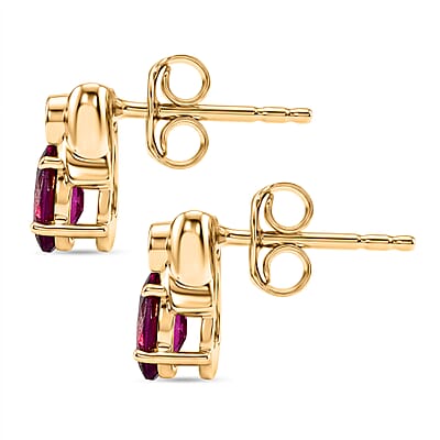 D'Joy Premium Radiant Ember Garnet and Lab Grown Diamond I1 1.20 ctw Stud Earrings in 18K Yellow Gold Over Sterling Silver