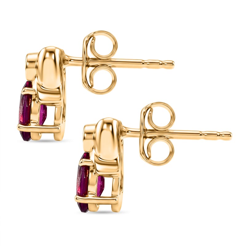 D'Joy Premium Radiant Ember Garnet and Lab Grown Diamond I1 1.20 ctw Stud Earrings in 18K Yellow Gold Over Sterling Silver