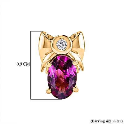 D'Joy Premium Radiant Ember Garnet and Lab Grown Diamond I1 1.20 ctw Stud Earrings in 18K Yellow Gold Over Sterling Silver