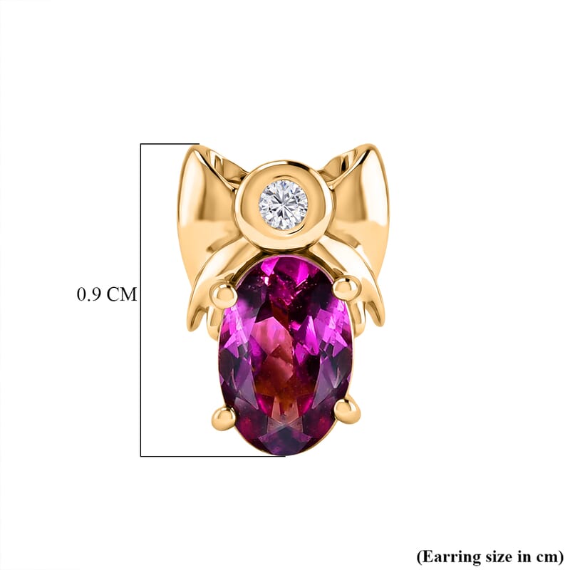 D'Joy Premium Radiant Ember Garnet and Lab Grown Diamond I1 1.20 ctw Stud Earrings in 18K Yellow Gold Over Sterling Silver