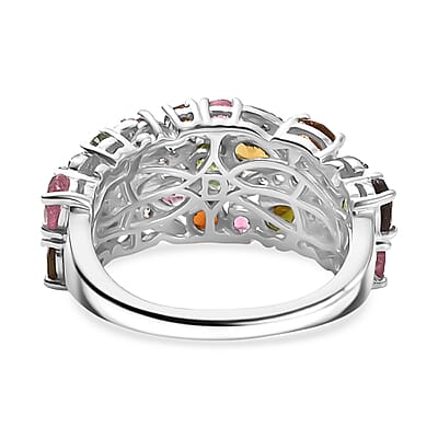 D'Joy Premium Multi-Tourmaline and Champagne Zircon 3.10 ctw Seashell Ring in Rhodium Over Sterling Silver (Size 10.0)