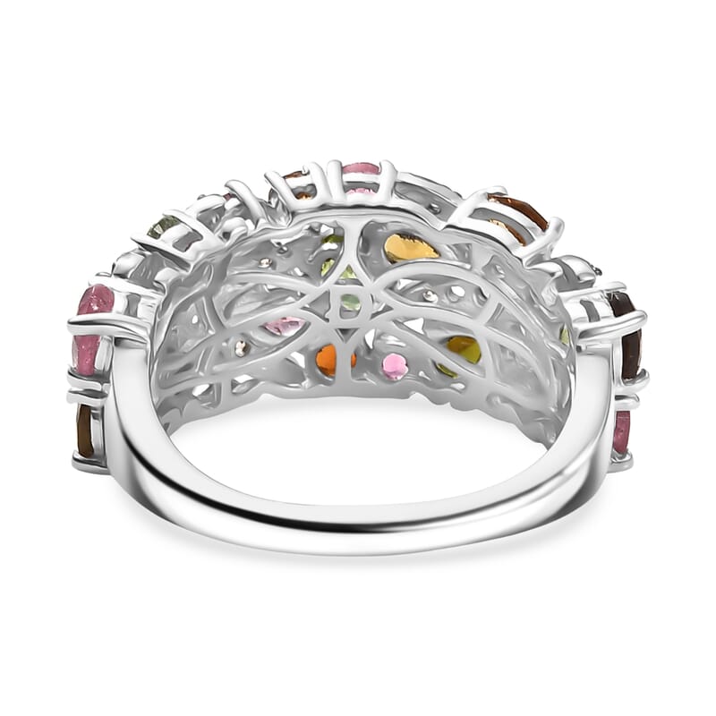 D'Joy Premium Multi-Tourmaline and Champagne Zircon 3.10 ctw Seashell Ring in Rhodium Over Sterling Silver (Size 6.0)