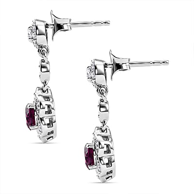 D'Joy Premium Radiant Ember Garnet and White Zircon 1.55 ctw Earrings in Rhodium Over Sterling Silver
