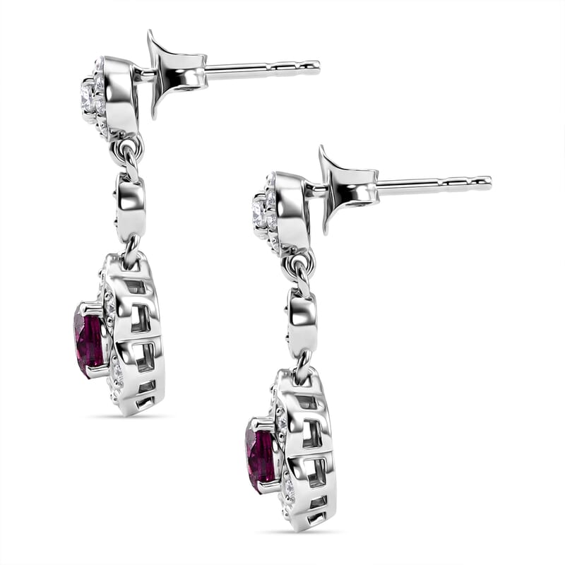 D'Joy Premium Radiant Ember Garnet and White Zircon 1.55 ctw Earrings in Rhodium Over Sterling Silver