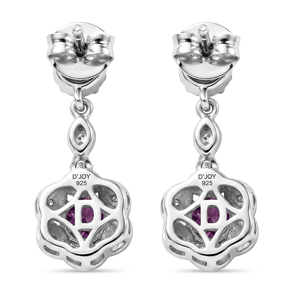 D'Joy Premium Radiant Ember Garnet and White Zircon 1.55 ctw Earrings in Rhodium Over Sterling Silver