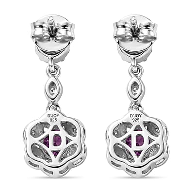D'Joy Premium Radiant Ember Garnet and White Zircon 1.55 ctw Earrings in Rhodium Over Sterling Silver