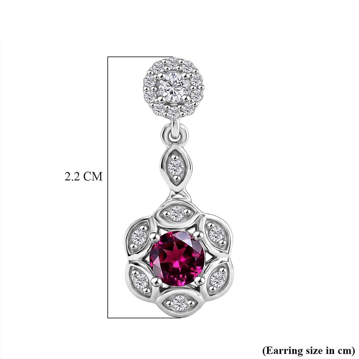 D'Joy Premium Radiant Ember Garnet and White Zircon 1.55 ctw Earrings in Rhodium Over Sterling Silver