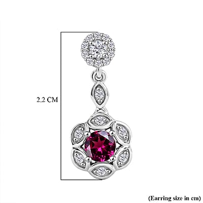 D'Joy Premium Radiant Ember Garnet and White Zircon 1.55 ctw Earrings in Rhodium Over Sterling Silver
