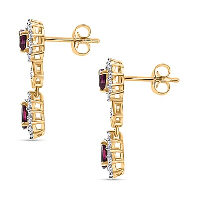 D'Joy Premium Radiant Ember Garnet and White Zircon 2.00 ctw Earrings in 18K Yellow Gold Over Sterling Silver