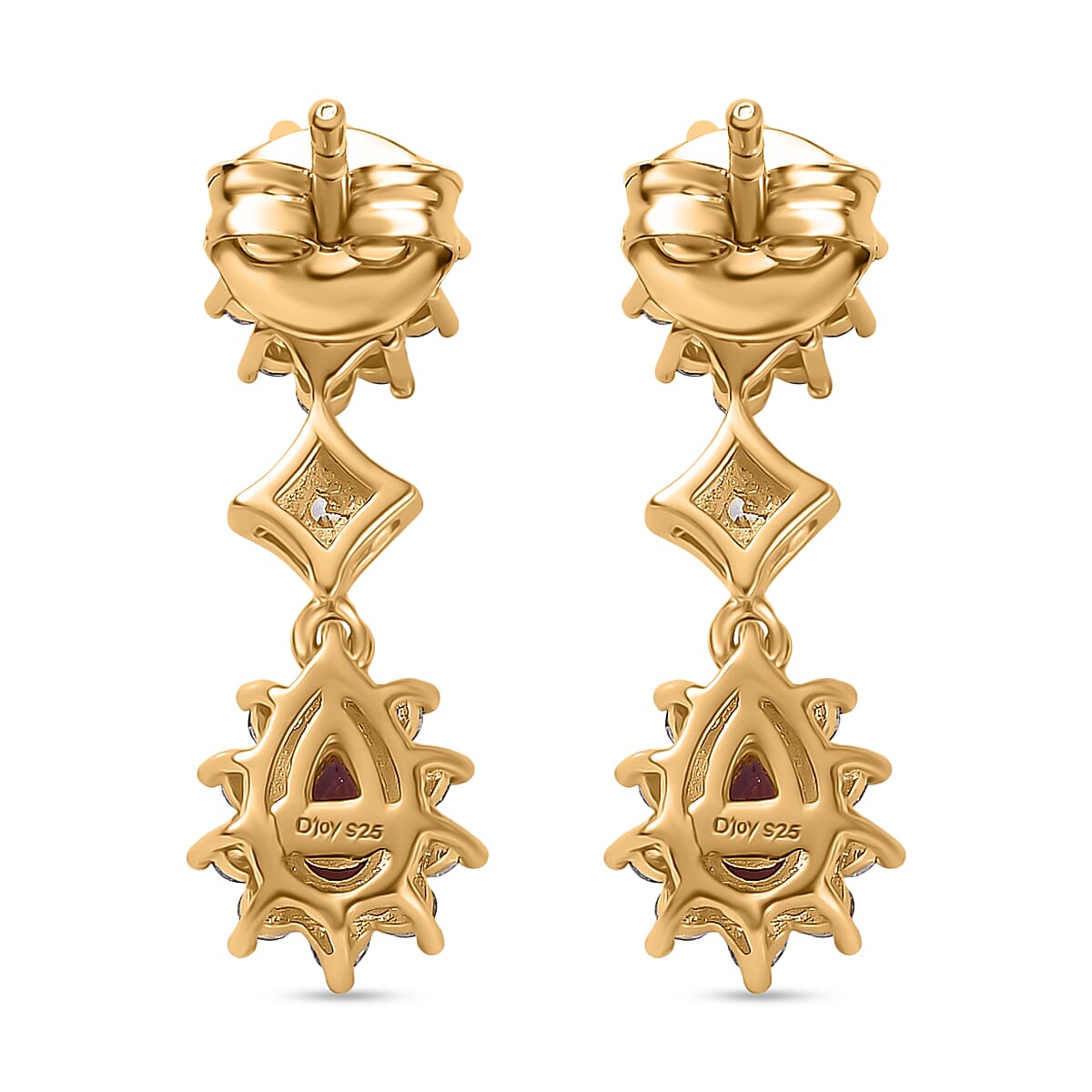D'Joy Premium Radiant Ember Garnet and White Zircon 2.00 ctw Earrings in 18K Yellow Gold Over Sterling Silver
