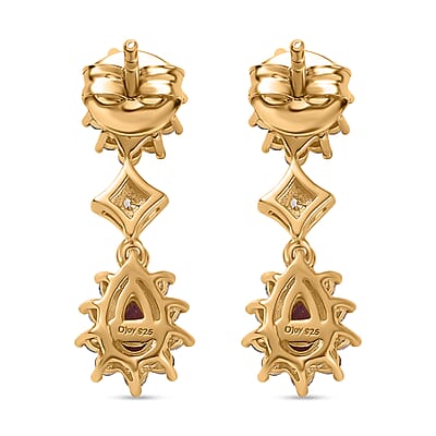 D'Joy Premium Radiant Ember Garnet and White Zircon 2.00 ctw Earrings in 18K Yellow Gold Over Sterling Silver