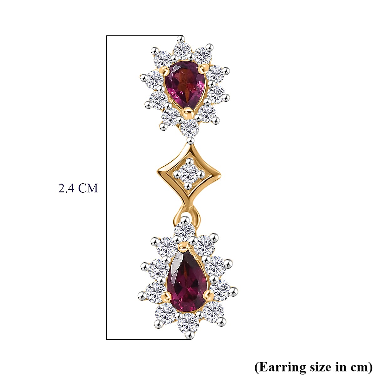 D'Joy Premium Radiant Ember Garnet and White Zircon 2.00 ctw Earrings in 18K Yellow Gold Over Sterling Silver
