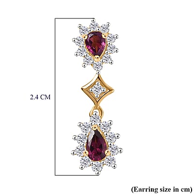 D'Joy Premium Radiant Ember Garnet and White Zircon 2.00 ctw Earrings in 18K Yellow Gold Over Sterling Silver